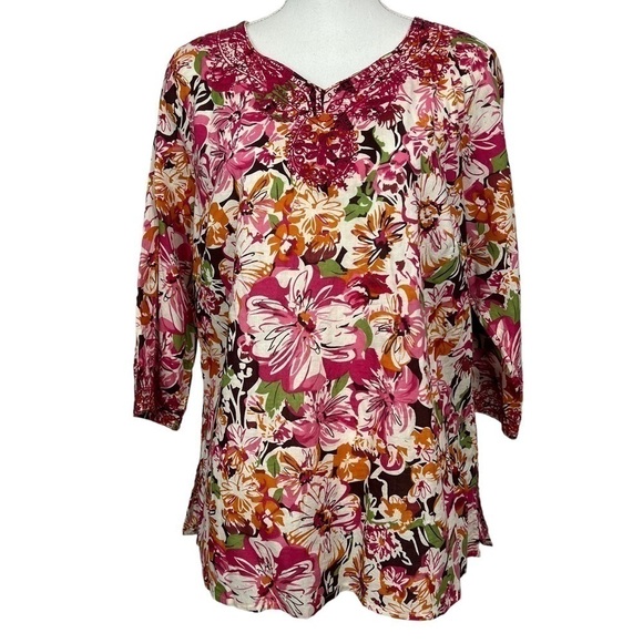 CJ Banks Tops - CJ BANKS Women’s Pullover Top Sz X (14W) Multi Color Floral Print Embroidered